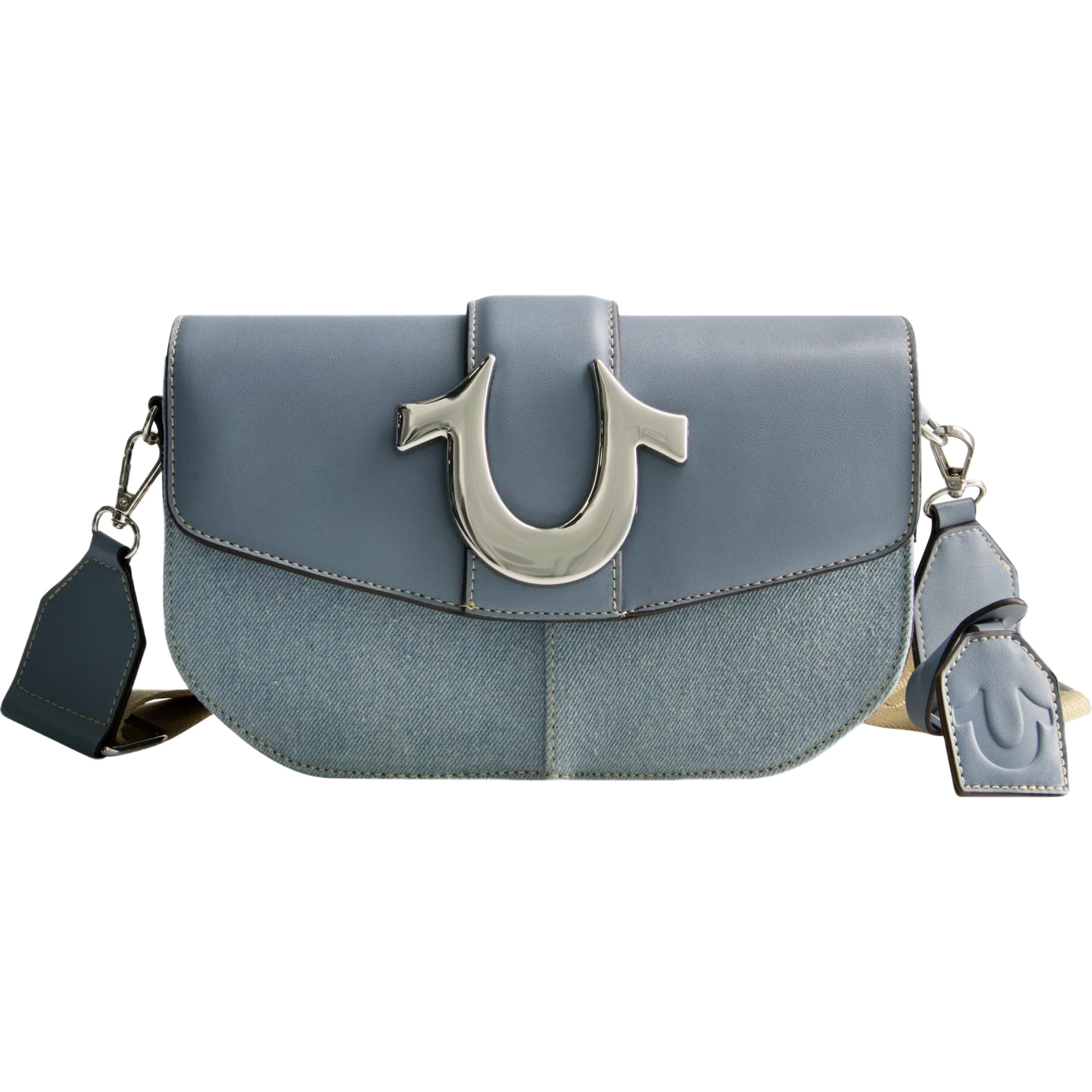 6029 Saddle Bag Denim And Faux Leather Crossbody Purse With Adjustable